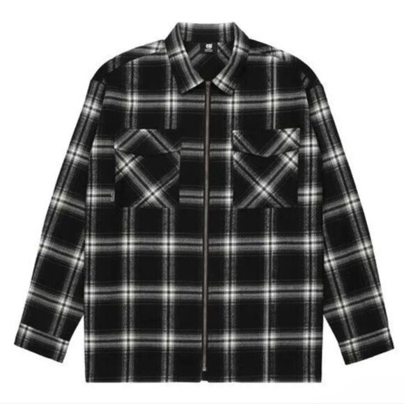 960 New G59 Shadow Plaid Zip Flannel Sz XL Black - Picture 1 of 6